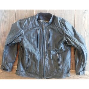Street & Steel Mens Black Leather Motorcycle Biker Jacket Zip Pockets Padded 2XL